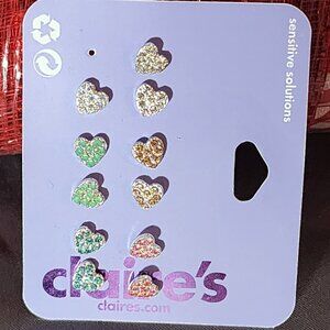 5 Pairs Claire's Sensitive Solutions Crystal Heart Pierced Earring Variety Pack